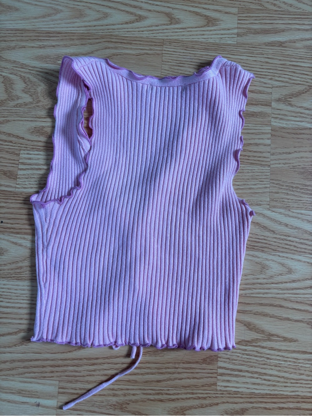 Pink Ribbed Ruffle Tie-Front Tank Brooklyn karma size medium - Picture 2 of 4